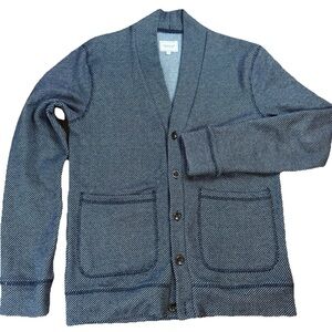 Frank & Oak Mens Cardigan Sweater Small Navy Grey Striped Grampa Costal Preppy